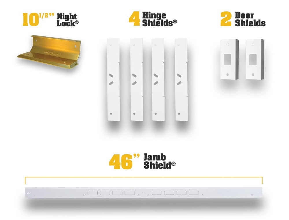 [KIT-DDR-10000] Door Armor Double Door Security Kit with Night Lock System (White, Brass)