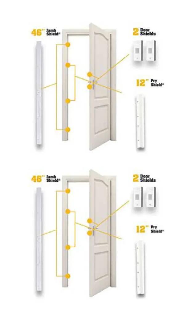 [REB-MIN-20002] Door Armor 2 Door Bundle - FREE Plus Upgrade (White, No Hinge Protection, MINI Door Shields (2 Quarters Clearance))
